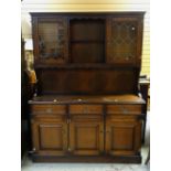 REPRODUCTION 17TH CENTURY-STYLE STAINED ELM HIGH DRESSER, 138cms wide