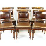 SET OF SIX WILLIAM IV MAHOGANY DINING CHAIRS with carved bow backs and scrolled crossbars,