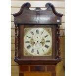 19TH CENTURY WELSH OAK & MAHOGANY 8-DAY LONGCASE CLOCK, floral painted Roman dial, signed 'T.Davies.