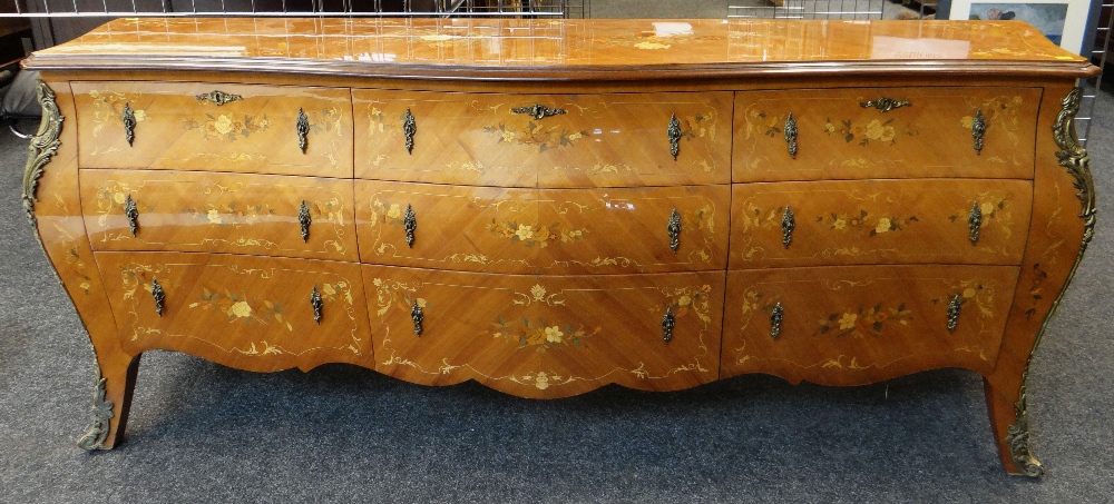 IMPRESSIVE ITALIAN 18TH CENTURY-STYLE FLORAL MARQUETRY & GILT METAL MOUNTED COMMODE, of serpentine