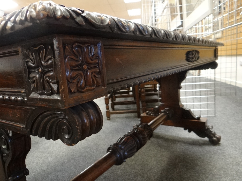 FINE GEORGE IV GILLOWS-STYLE ROSEWOOD CARVED LIBRARY TABLE, bold foliate carved and ebonised edge - Image 26 of 34