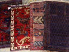 ASSORTED TRIBAL SMALL RUGS including Baluch prayer rug, Afghan pictorial rug featuring an ocean