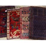 ASSORTED TRIBAL SMALL RUGS including Baluch prayer rug, Afghan pictorial rug featuring an ocean