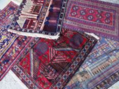 ASSORTED ORIENTAL TRIBAL SMALL RUGS including a Sejjadeh prayer rug, Afghan pictorial rug