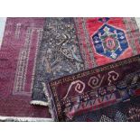 ASSORTED ORIENTAL SMALL TRIBAL RUGS including a Shirargah rug featuring a peacock, two Afghan prayer