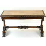 FINE GEORGE IV GILLOWS-STYLE ROSEWOOD CARVED LIBRARY TABLE, bold foliate carved and ebonised edge