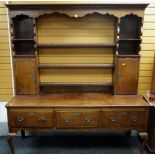 19TH CENTURY OAK SHROPSHIRE-TYPE HIGH DRESSER, dental cornice above ogee frieze and flute carved