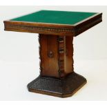 CONTINENTAL MAHOGANY CARD TABLE, reversible square top on concave Rococo square section column and