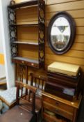 ASSORTED OCCASIONAL FURNITURE including set of hanging shelves, three chairs, cabinet, oval