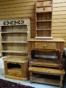 ASSORTED VINTAGE PINE OCCASIONAL FURNITURE including delft rack and side table and dwarf bookcase (