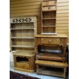 ASSORTED VINTAGE PINE OCCASIONAL FURNITURE including delft rack and side table and dwarf bookcase (