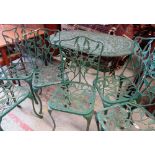 CAST ALLOY OVAL GARDEN TABLE & SET OF SIX CHAIRS (7)