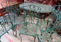 CAST ALLOY OVAL GARDEN TABLE & SET OF SIX CHAIRS (7)