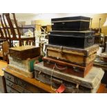 ASSORTED SUITCASES, TIN BOXES & FRUIT CRATES ETC (8)