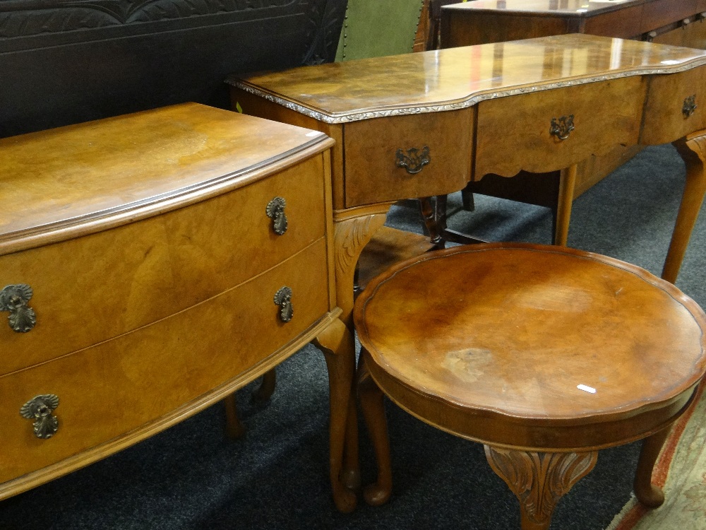 QUEEN ANNE-STYLE WALNUT DRESSING TABLE together with a two-drawer chest, a low occasional table (3)