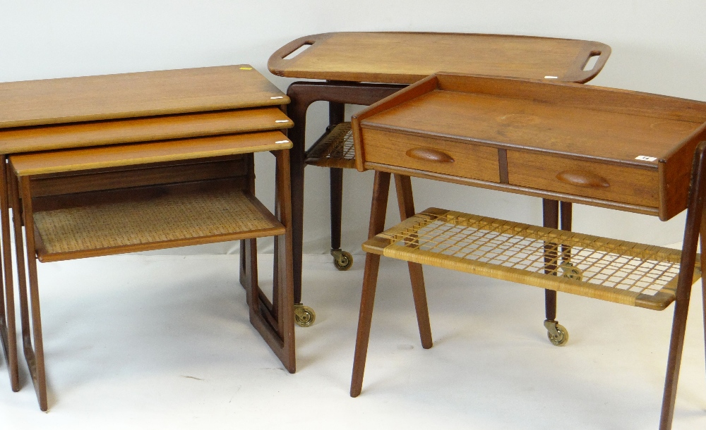 DANISH TEAK OCCASIONAL FURNITURE BY JOHANNES ANDERSEN OF DENMARK including butler's tray on