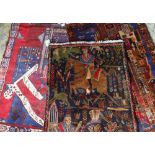 ASSORTED ORIENTAL SMALL TRIBAL RUGS, including three Afghan pictorial rugs featuring cityscapes