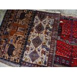 ASSORTED TRIBAL SMALL RUGS including Afghan pictorial rug with camel, all around 140 x 92cms (3)
