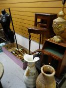 ASSORTED OCCASIONAL FURNITURE & ORNAMENTS including mahogany corner stand, small cabinet, metal tool