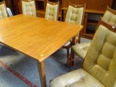 MID-CENTURY TEAK EXTENDING DINING TABLE BY WILLIAM LAWRENCE together with set of six Danish-style