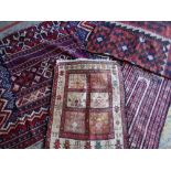 FOUR TRIBAL FLAT WOVEN RUGS including a Shahsevan Soumak and a Turkish Kilim (4) Condition Report: