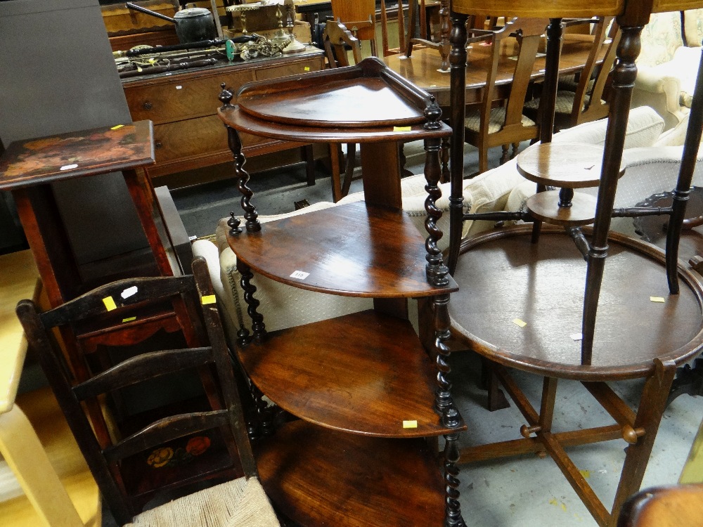 ASSORTED OCCASIONAL FURNITURE including Victorian walnut corner whatnot, Edwardian walnut circular