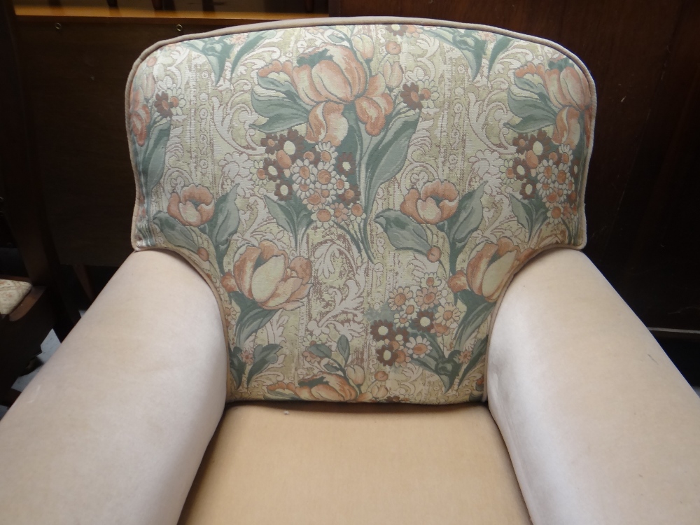 PAIR OF FLORAL UPHOLSTERED SCROLL ARMED EASY CHAIRS - Image 4 of 11