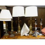 ASSORTED TABLE LIGHTING: including pair of empire-style brass table lamps with eagle columns (6)