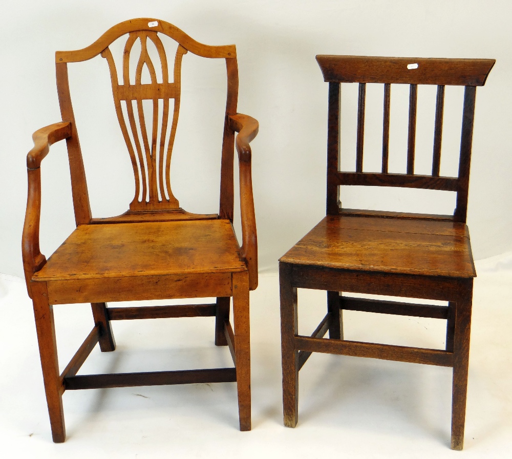 QUEEN ANNE-STYLE WALNUT CHEVAL MIRROR together with three country Georgian sycamore or oak chairs ( - Image 2 of 2