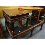 OCCASIONAL FURNITURE including a hardwood and glass topped coffee table, an Edwardian oval satinwood