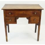 18TH CENTURY OAK LOWBOY, fitted three drawers, carved fan shaped spandrels, 83cms wide