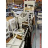 ASSORTED WHITE PAINTED OCCASIONAL FURNITURE comprising ladder back and kitchen chairs, tripod