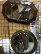 ARTS & CRAFTS CIRCULAR COPPER FRAMED MIRROR & OAK MIRROR (2)