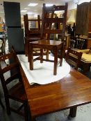 INDIAN HARDWOOD EXTENDING DINING TABLE & SET OF EIGHT DINING CHAIRS, table 231cms long