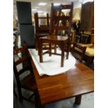 INDIAN HARDWOOD EXTENDING DINING TABLE & SET OF EIGHT DINING CHAIRS, table 231cms long