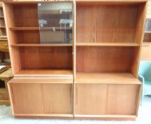 PAIR OF VINTAGE DANISH TEAK BOOKCASE CABINETS, one with sliding glazed top, each 100 x 47 x