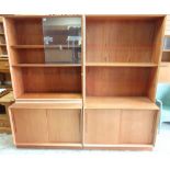 PAIR OF VINTAGE DANISH TEAK BOOKCASE CABINETS, one with sliding glazed top, each 100 x 47 x