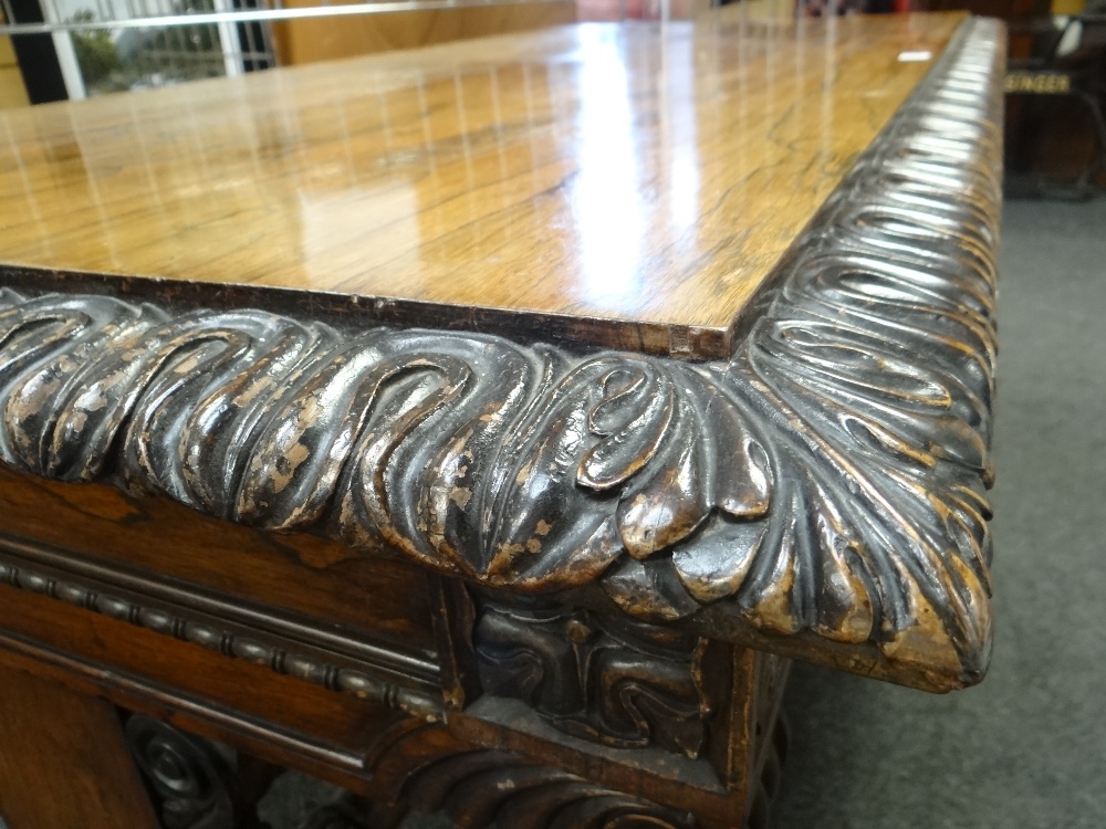 FINE GEORGE IV GILLOWS-STYLE ROSEWOOD CARVED LIBRARY TABLE, bold foliate carved and ebonised edge - Image 19 of 34