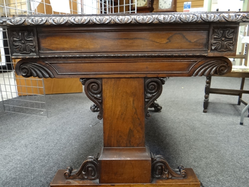 FINE GEORGE IV GILLOWS-STYLE ROSEWOOD CARVED LIBRARY TABLE, bold foliate carved and ebonised edge - Image 22 of 34