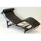 LE CORBUSIER-STYLE 'LC4' TYPE CHAISE LONGUE, bowed chrome frame, simulated leather upholstery with