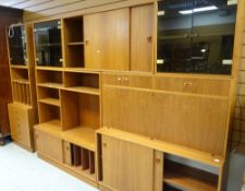 MID-CENTURY DANISH TEAK MODULAR SYSTEM CABINET FURNITURE comprising cupboards, shelves and bureau