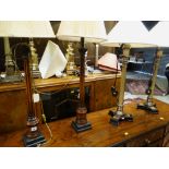 ASSORTED TABLE LIGHTING including two pairs of tall column candlestick table lamps