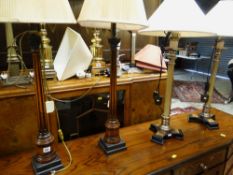 ASSORTED TABLE LIGHTING including two pairs of tall column candlestick table lamps