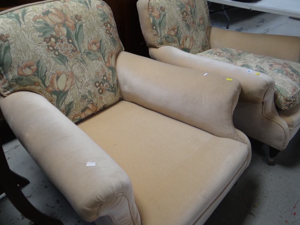 PAIR OF FLORAL UPHOLSTERED SCROLL ARMED EASY CHAIRS - Image 5 of 11