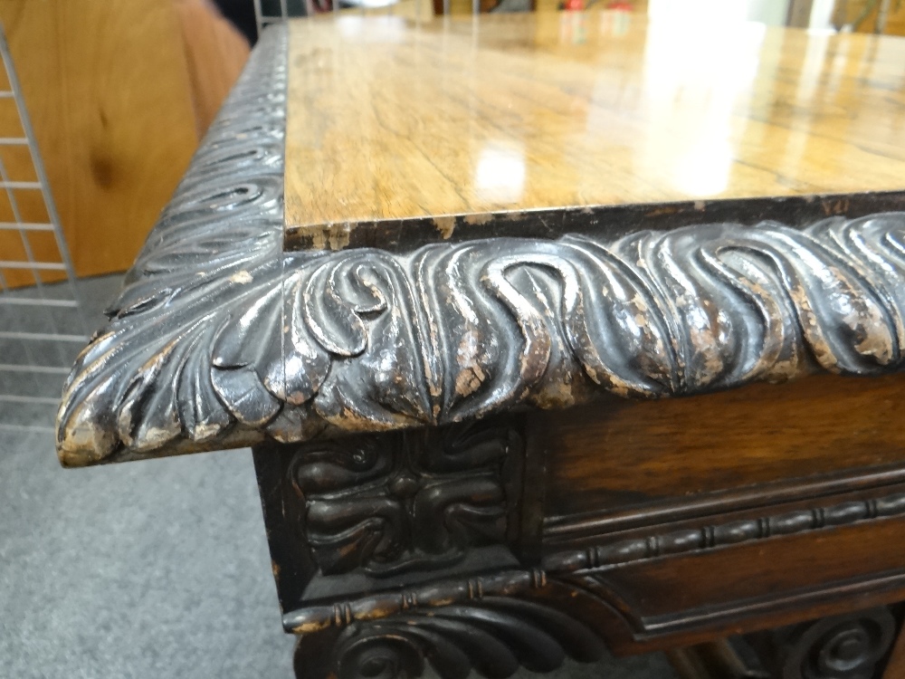 FINE GEORGE IV GILLOWS-STYLE ROSEWOOD CARVED LIBRARY TABLE, bold foliate carved and ebonised edge - Image 20 of 34