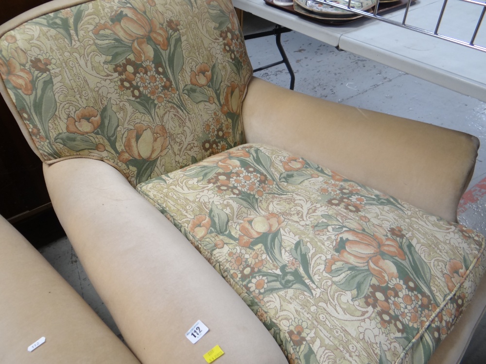 PAIR OF FLORAL UPHOLSTERED SCROLL ARMED EASY CHAIRS - Image 3 of 11