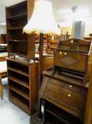 ASSORTED OCCASIONAL FURNITURE including bookcase bureau, magazine rack, Chinese carved standard lamp