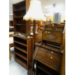 ASSORTED OCCASIONAL FURNITURE including bookcase bureau, magazine rack, Chinese carved standard lamp