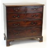 GEORGE III MAHOGANY CROSS BANDED CHEST, moulded top above five graduated drawers, bracket feet, 96 x
