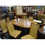 G-PLAN TEAK OVAL EXTENDING DINING TABLE & SET OF EIGHT 'FRESCO' DINING CHAIRS all with red G-Plan